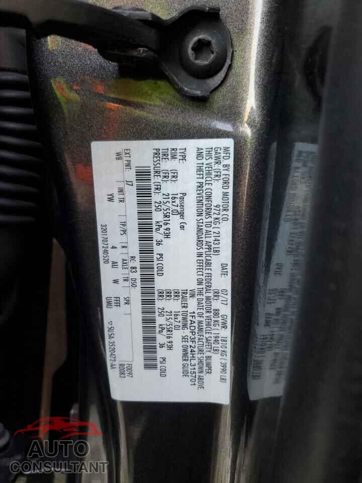 FORD FOCUS 2017 - 1FADP3F24HL315701