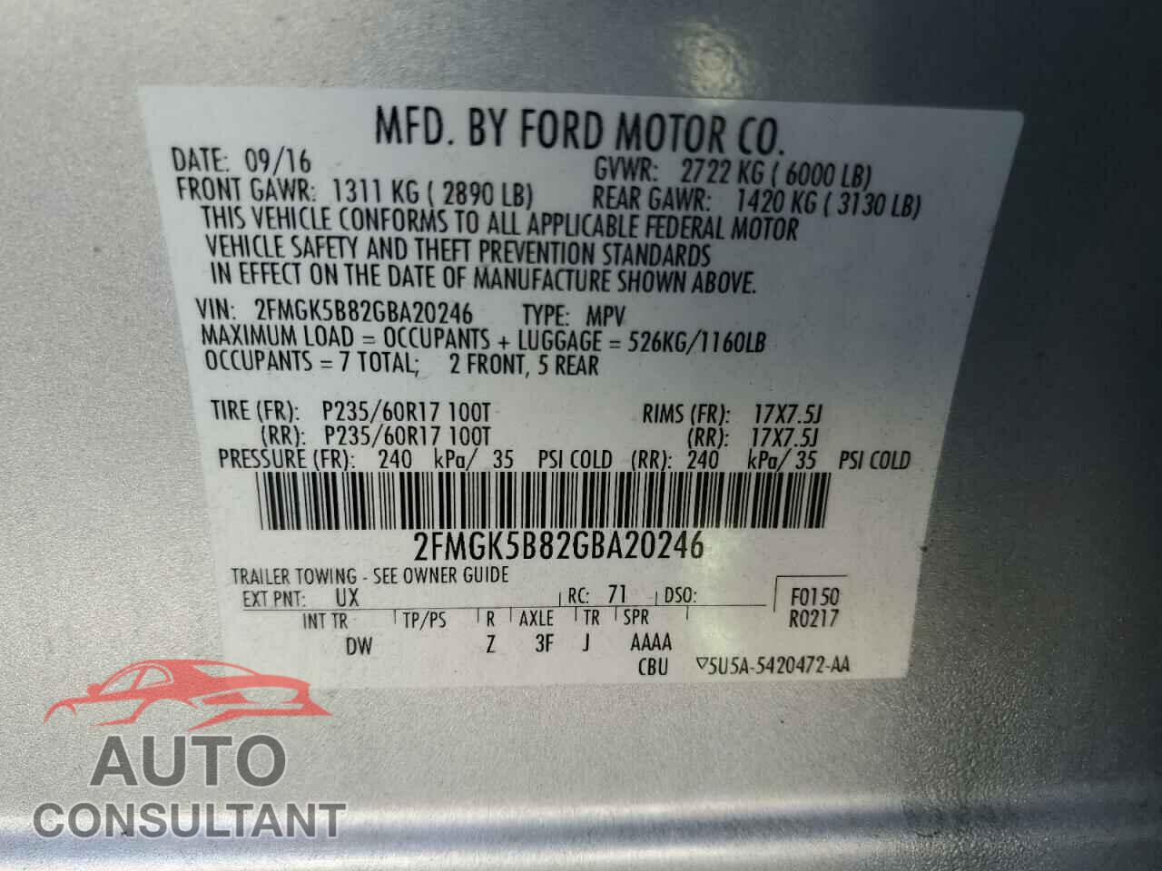 FORD FLEX 2016 - 2FMGK5B82GBA20246
