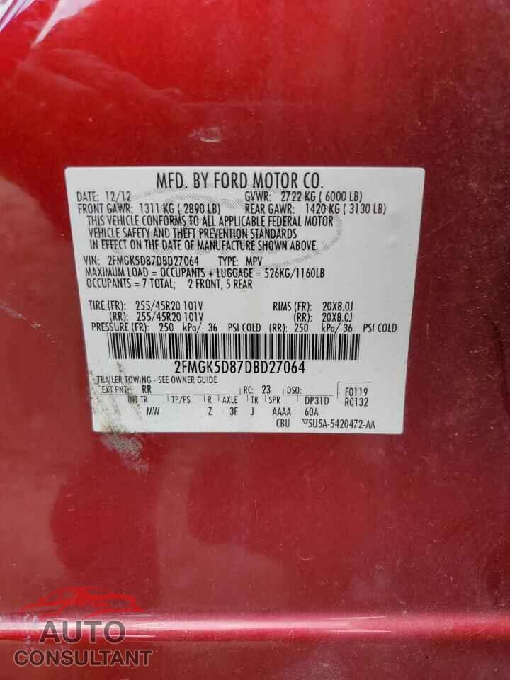 FORD FLEX 2013 - 2FMGK5D87DBD27064