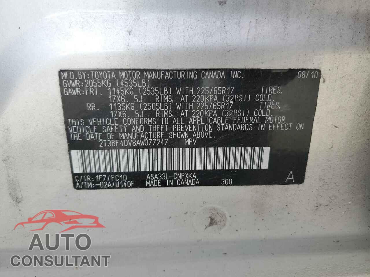 TOYOTA RAV4 2010 - 2T3BF4DV8AW077247