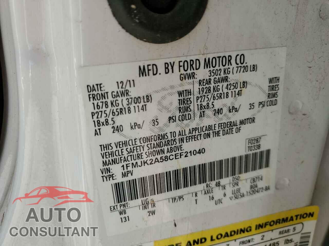 FORD EXPEDITION 2012 - 1FMJK2A58CEF21040