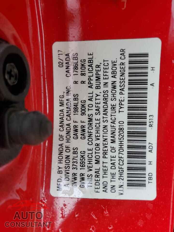 HONDA CIVIC 2017 - 2HGFC2F70HH520810