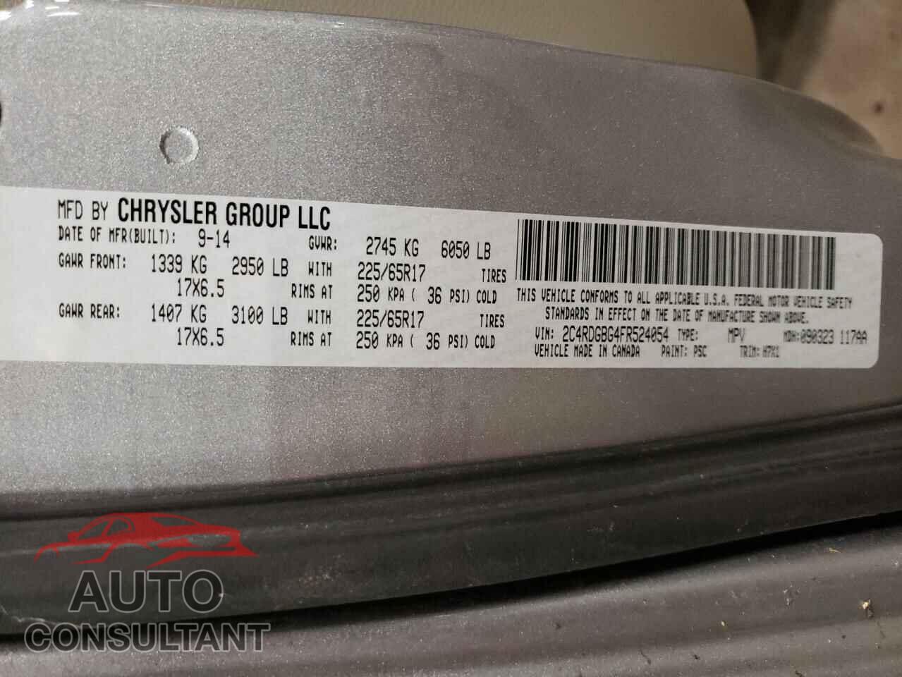 DODGE CARAVAN 2015 - 2C4RDGBG4FR524054