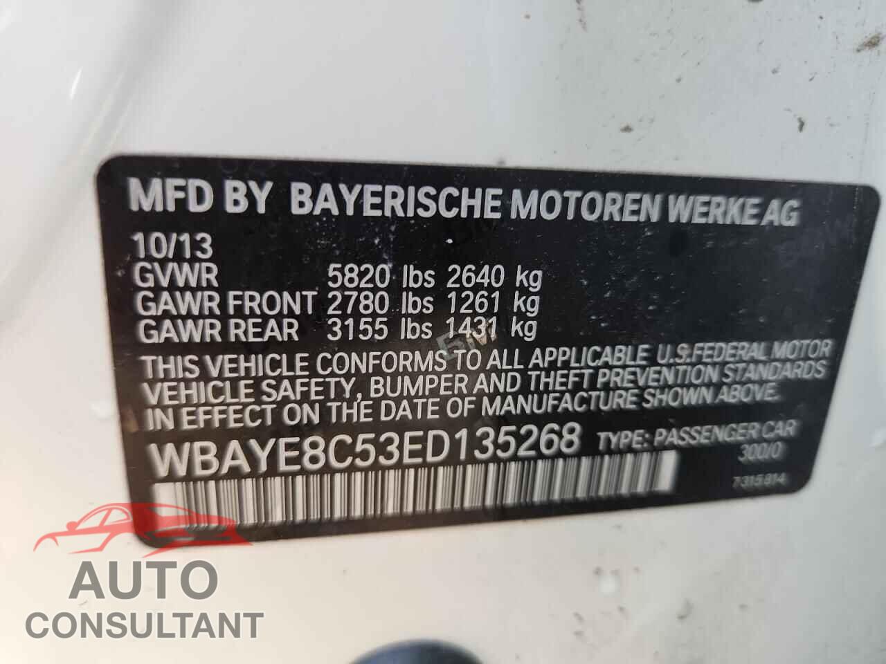 BMW 7 SERIES 2014 - WBAYE8C53ED135268