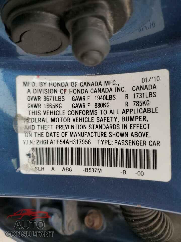 HONDA CIVIC 2010 - 2HGFA1F54AH317956