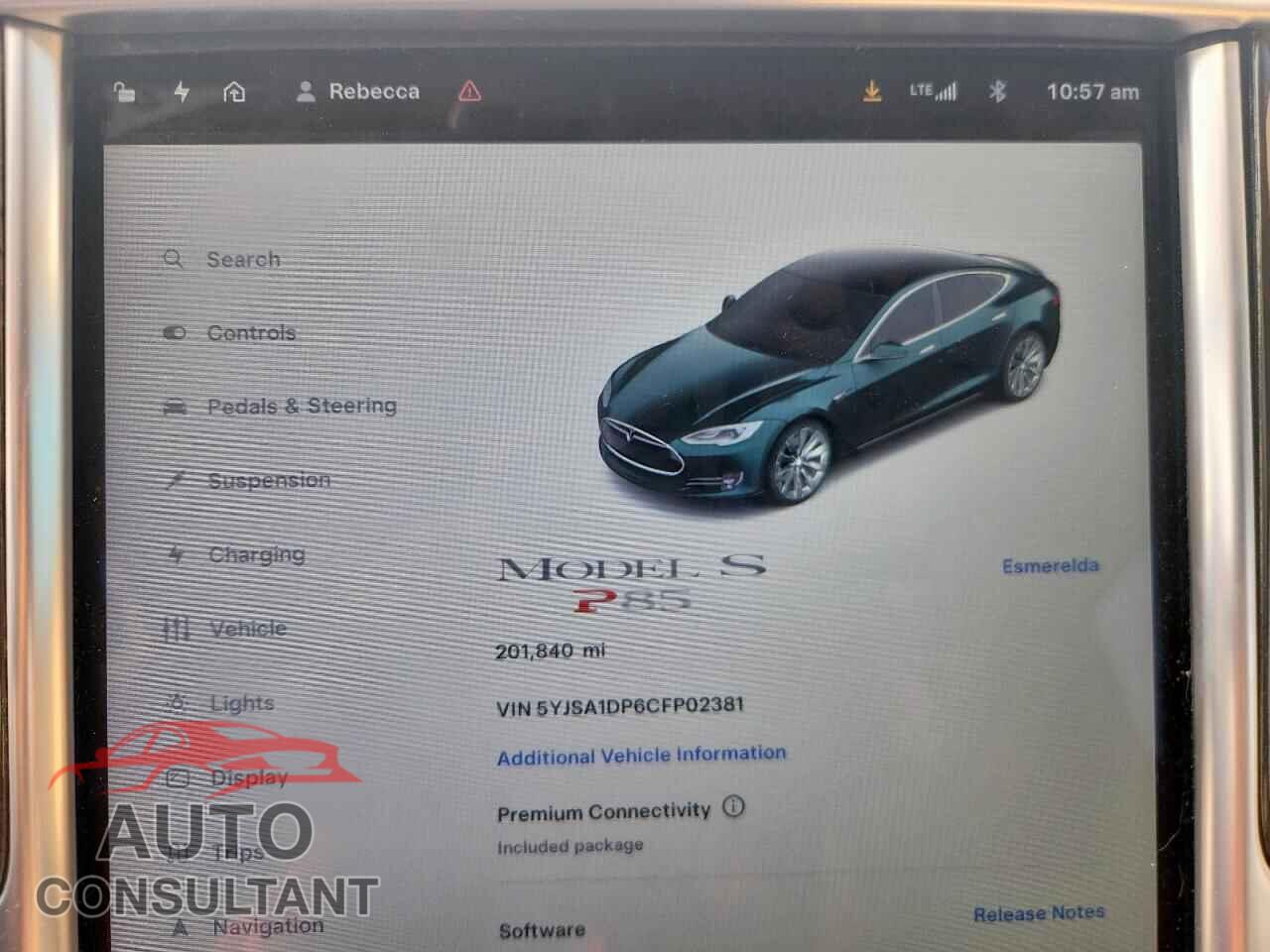 TESLA MODEL S 2012 - 5YJSA1DP6CFP02381