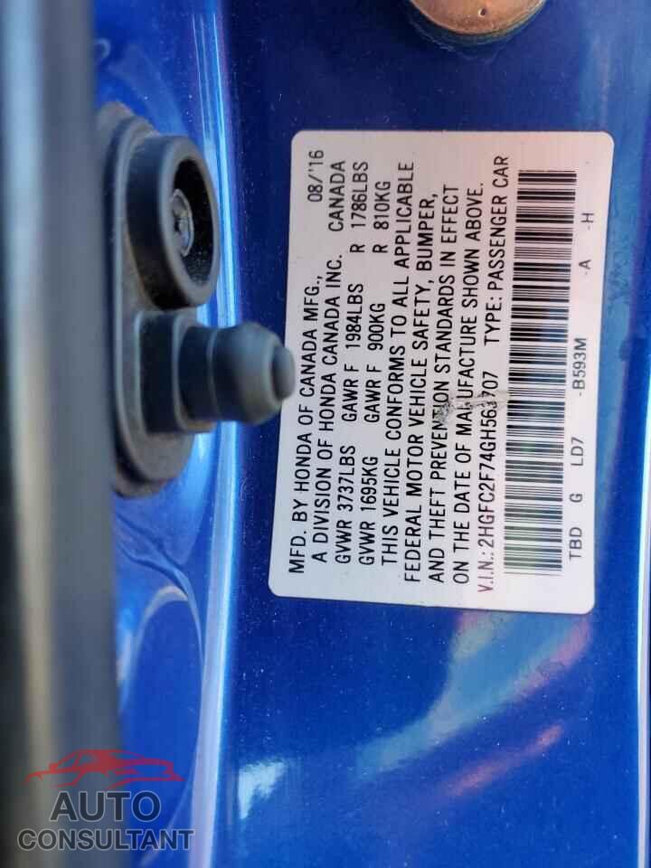 HONDA CIVIC 2016 - 2HGFC2F74GH563707