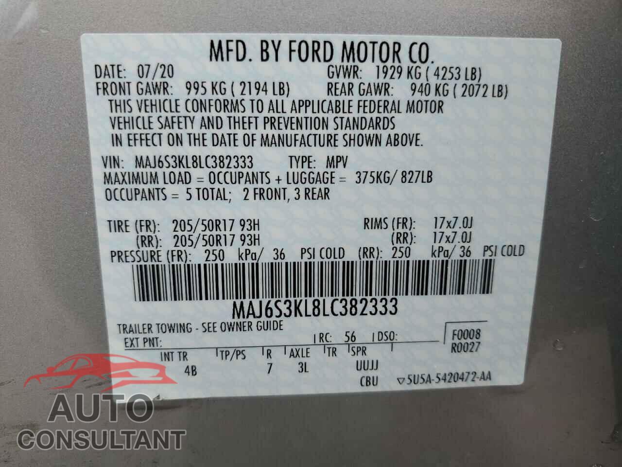 FORD ECOSPORT 2020 - MAJ6S3KL8LC382333