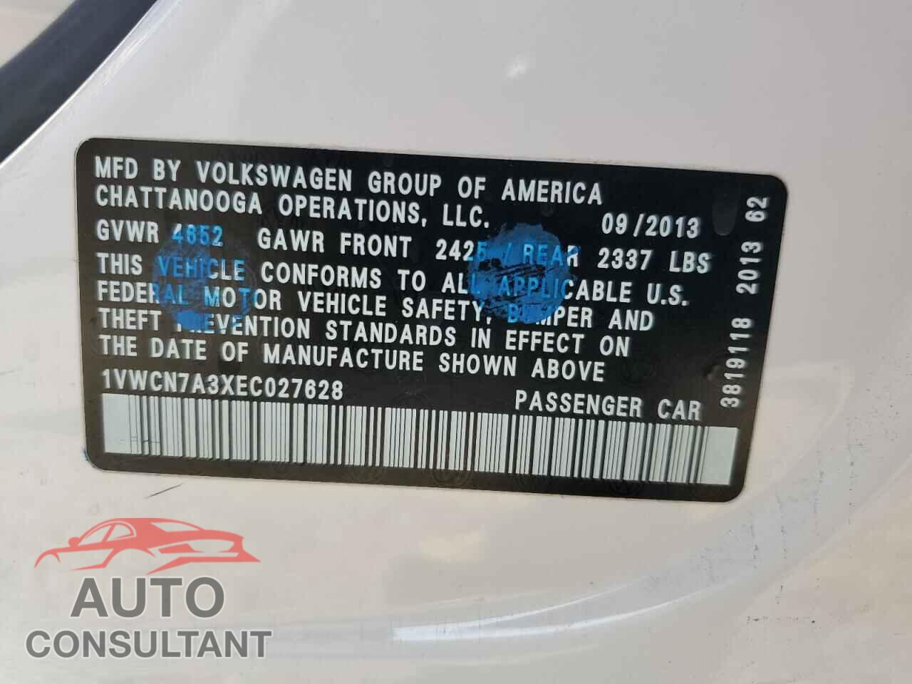 VOLKSWAGEN PASSAT 2014 - 1VWCN7A3XEC027628