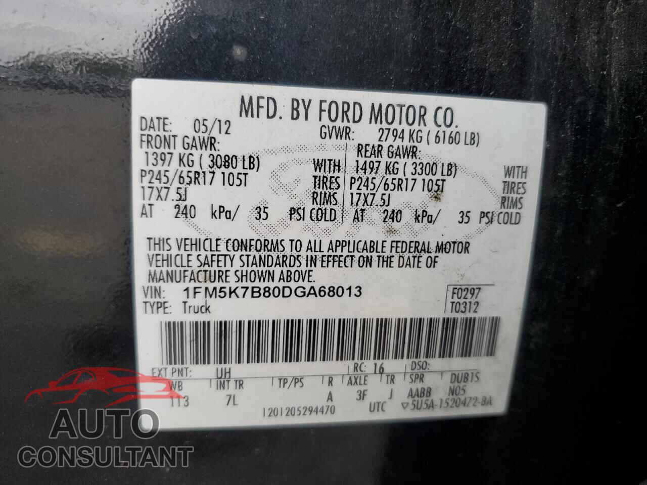 FORD EXPLORER 2013 - 1FM5K7B80DGA68013