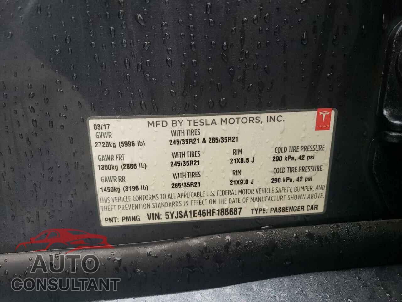 TESLA MODEL S 2017 - 5YJSA1E46HF188687