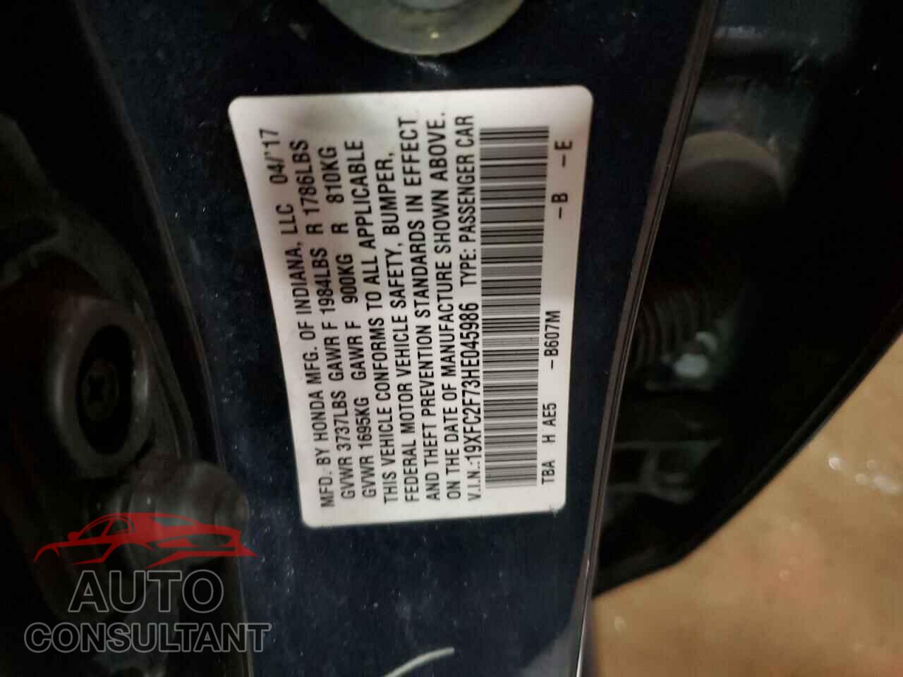 HONDA CIVIC 2017 - 19XFC2F73HE045986