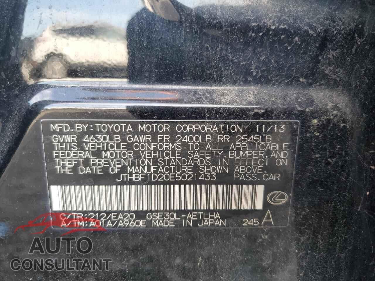 LEXUS IS 2014 - JTHBF1D20E5021433