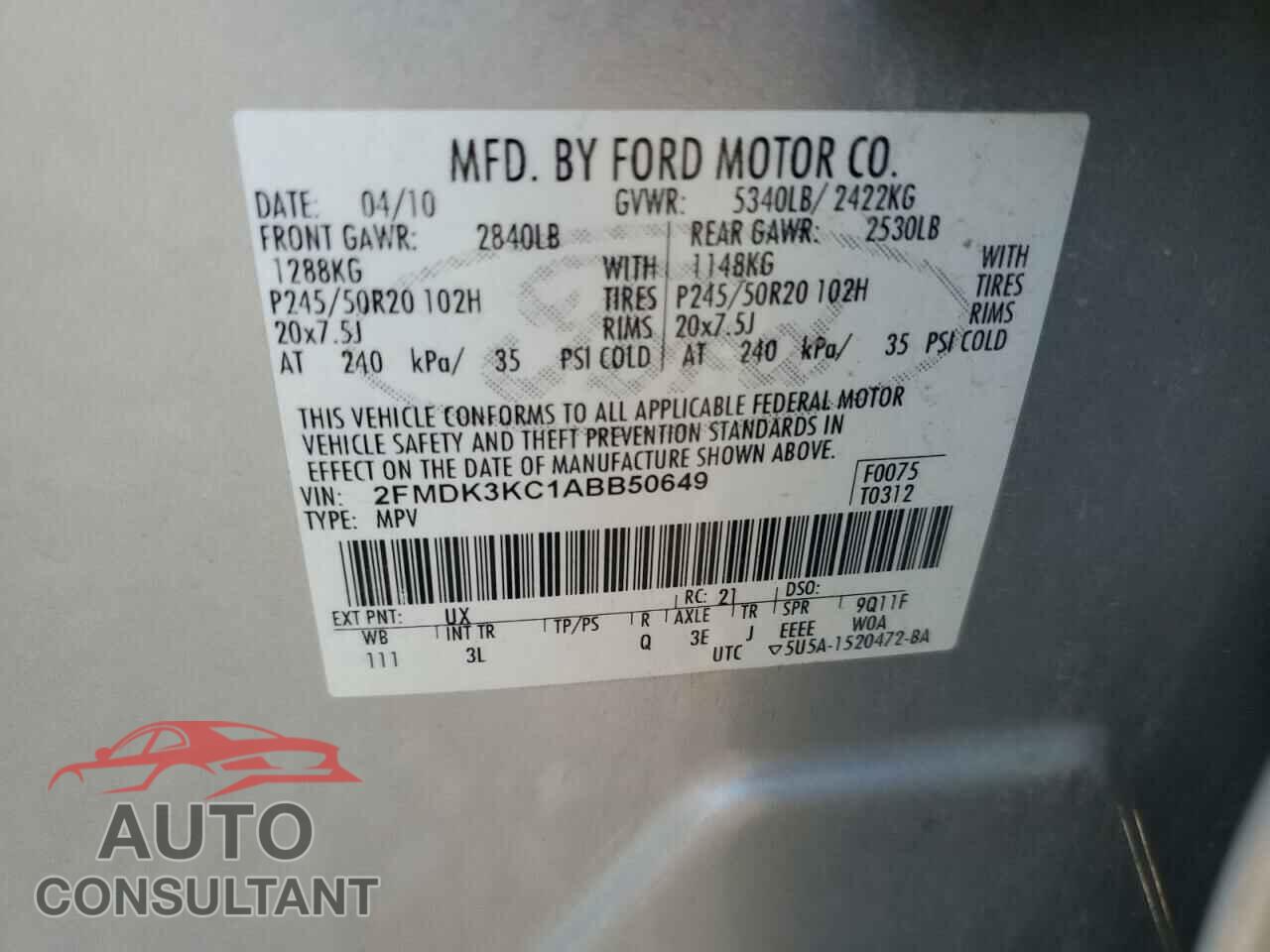 FORD EDGE 2010 - 2FMDK3KC1ABB50649