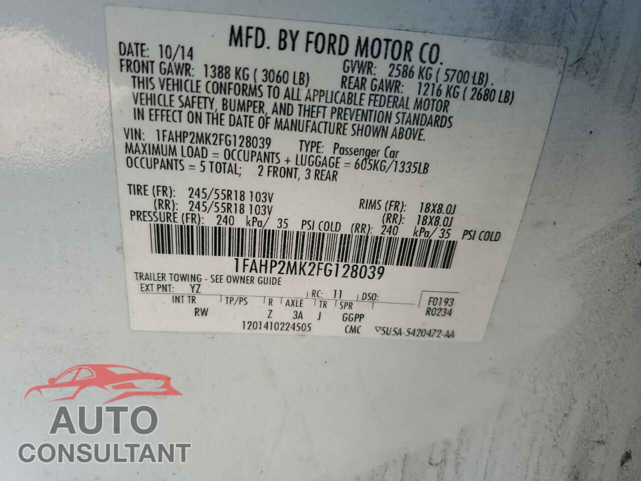 FORD TAURUS 2015 - 1FAHP2MK2FG128039