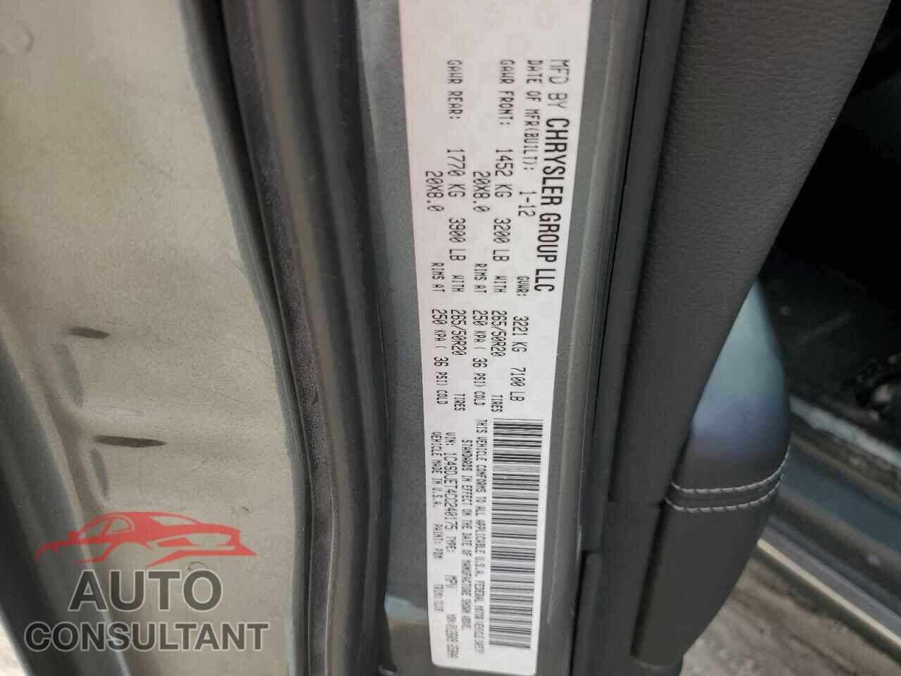 DODGE DURANGO 2012 - 1C4SDJET4CC240175