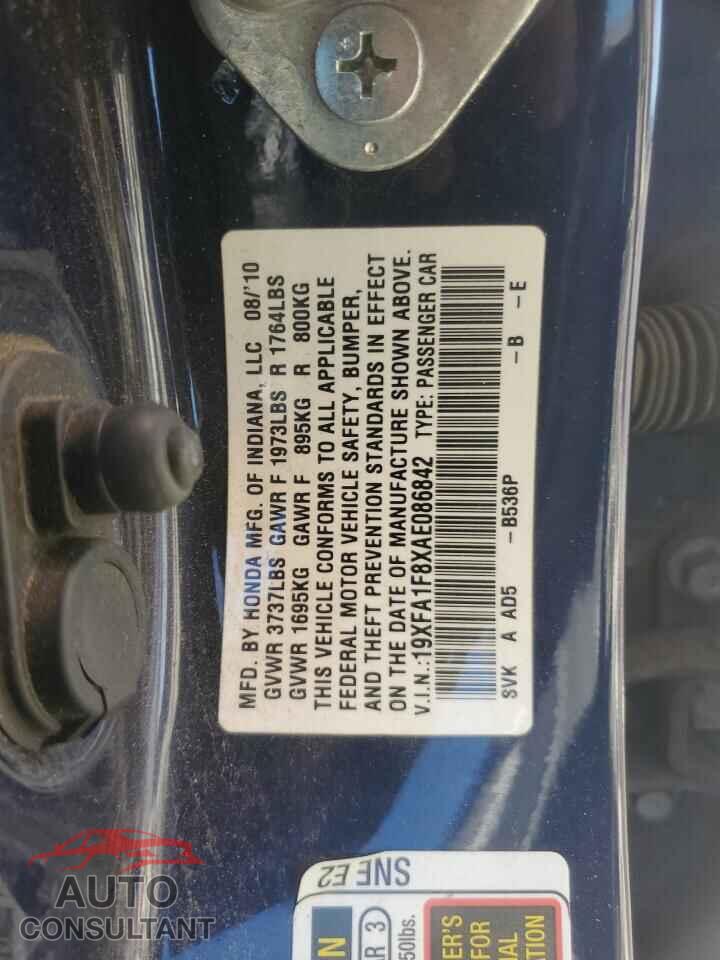 HONDA CIVIC 2010 - 19XFA1F8XAE086842