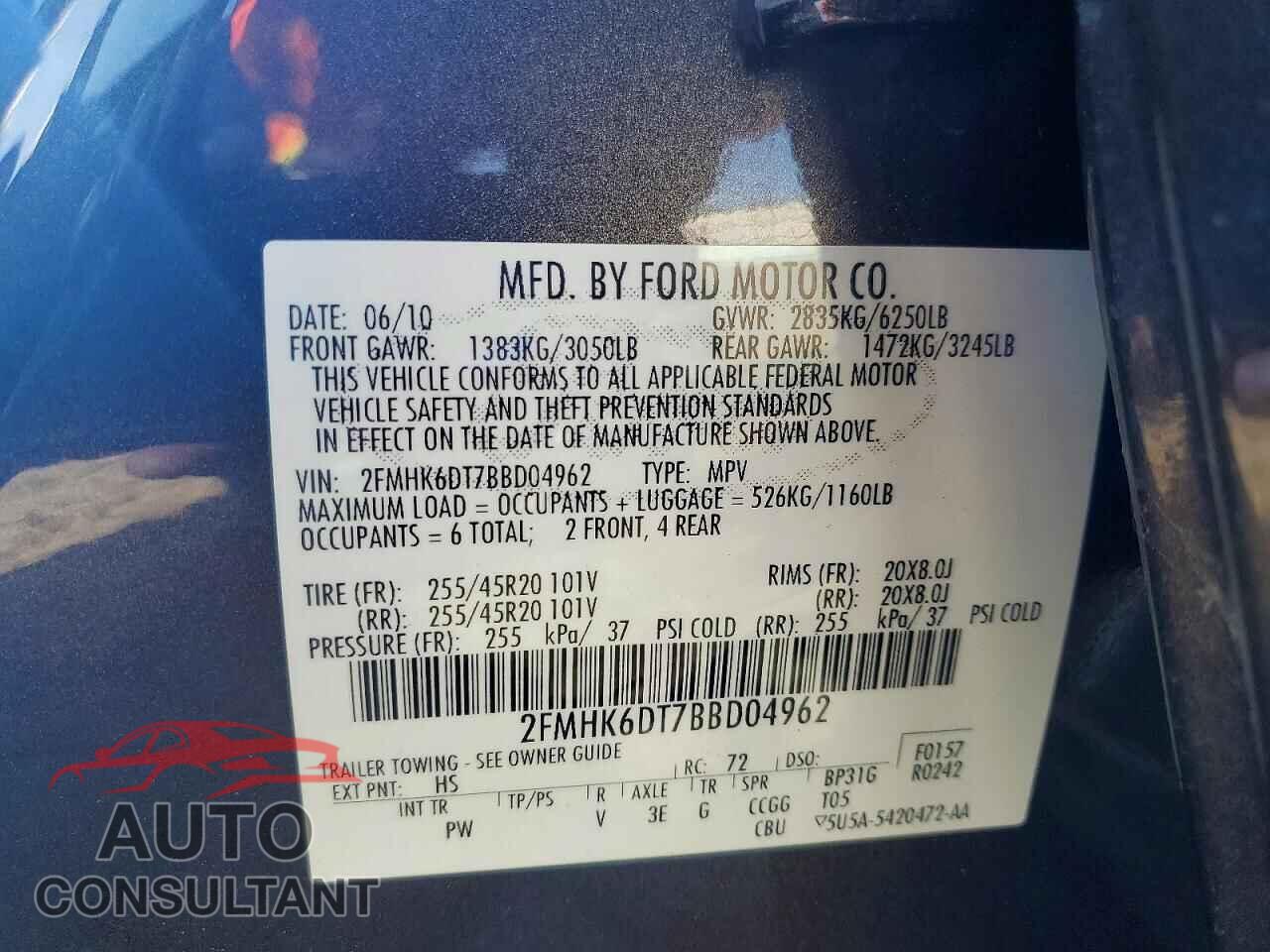 FORD FLEX 2011 - 2FMHK6DT7BBD04962