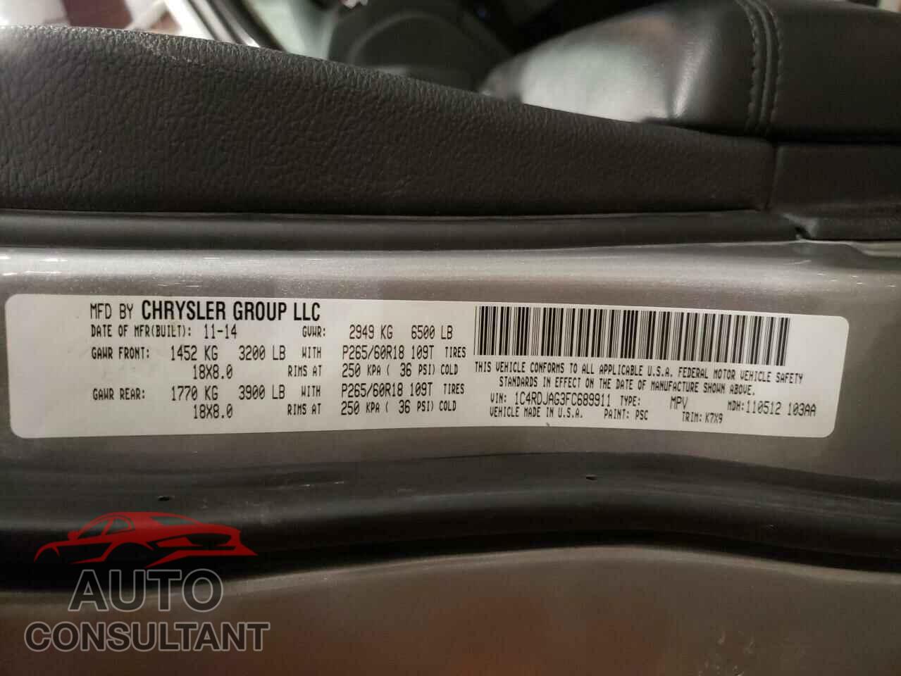 DODGE DURANGO 2015 - 1C4RDJAG3FC689911