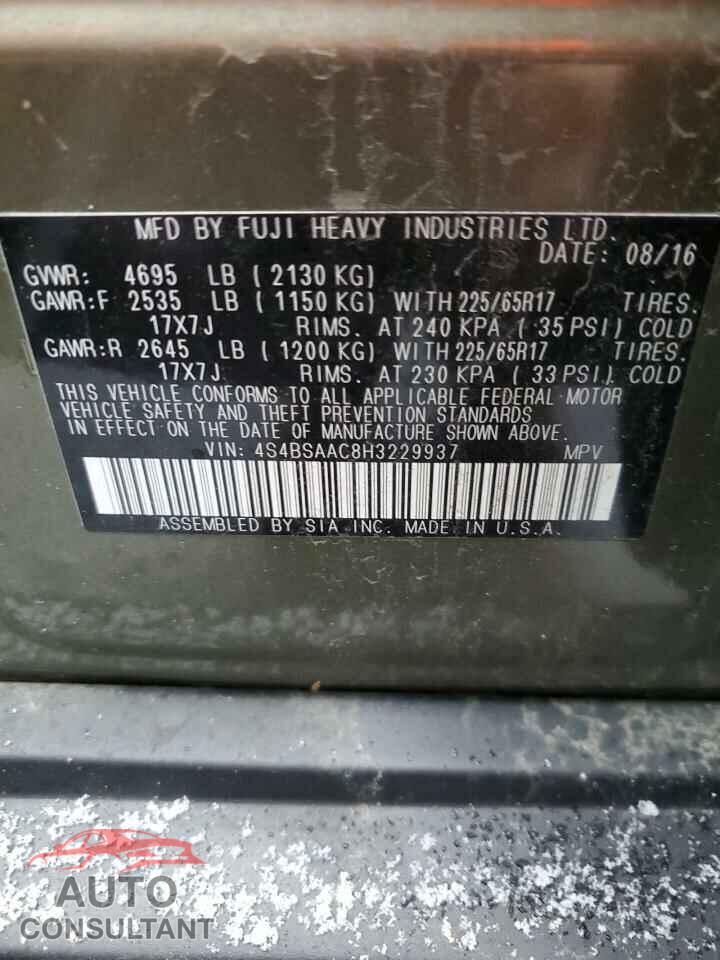 SUBARU OUTBACK 2017 - 4S4BSAAC8H3229937