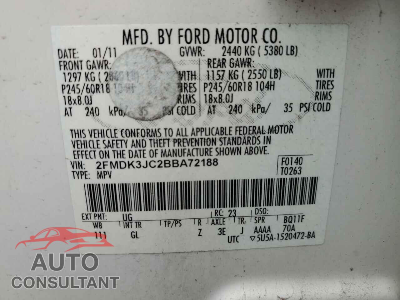 FORD EDGE 2011 - 2FMDK3JC2BBA72188