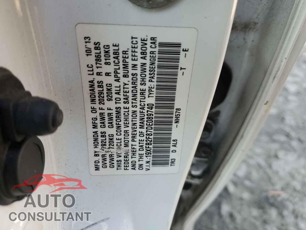 HONDA CIVIC 2013 - 19XFB2F87DE089740