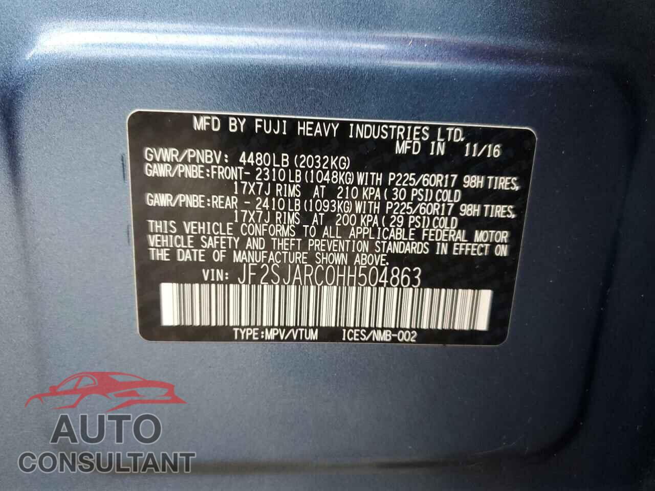 SUBARU FORESTER 2017 - JF2SJARC0HH504863