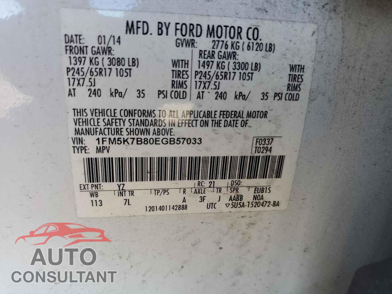 FORD EXPLORER 2014 - 1FM5K7B80EGB57033