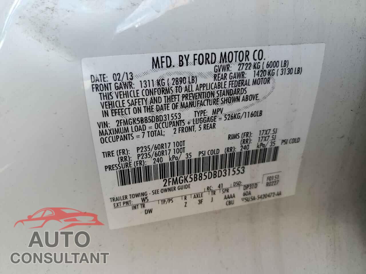 FORD FLEX 2013 - 2FMGK5B85DBD31553