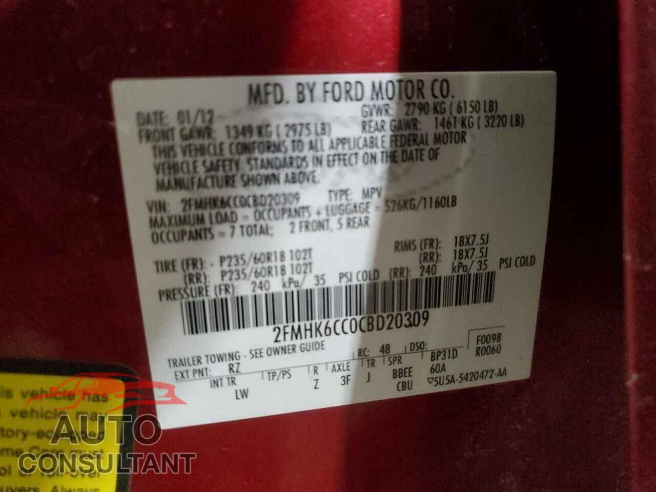 FORD FLEX 2012 - 2FMHK6CC0CBD20309