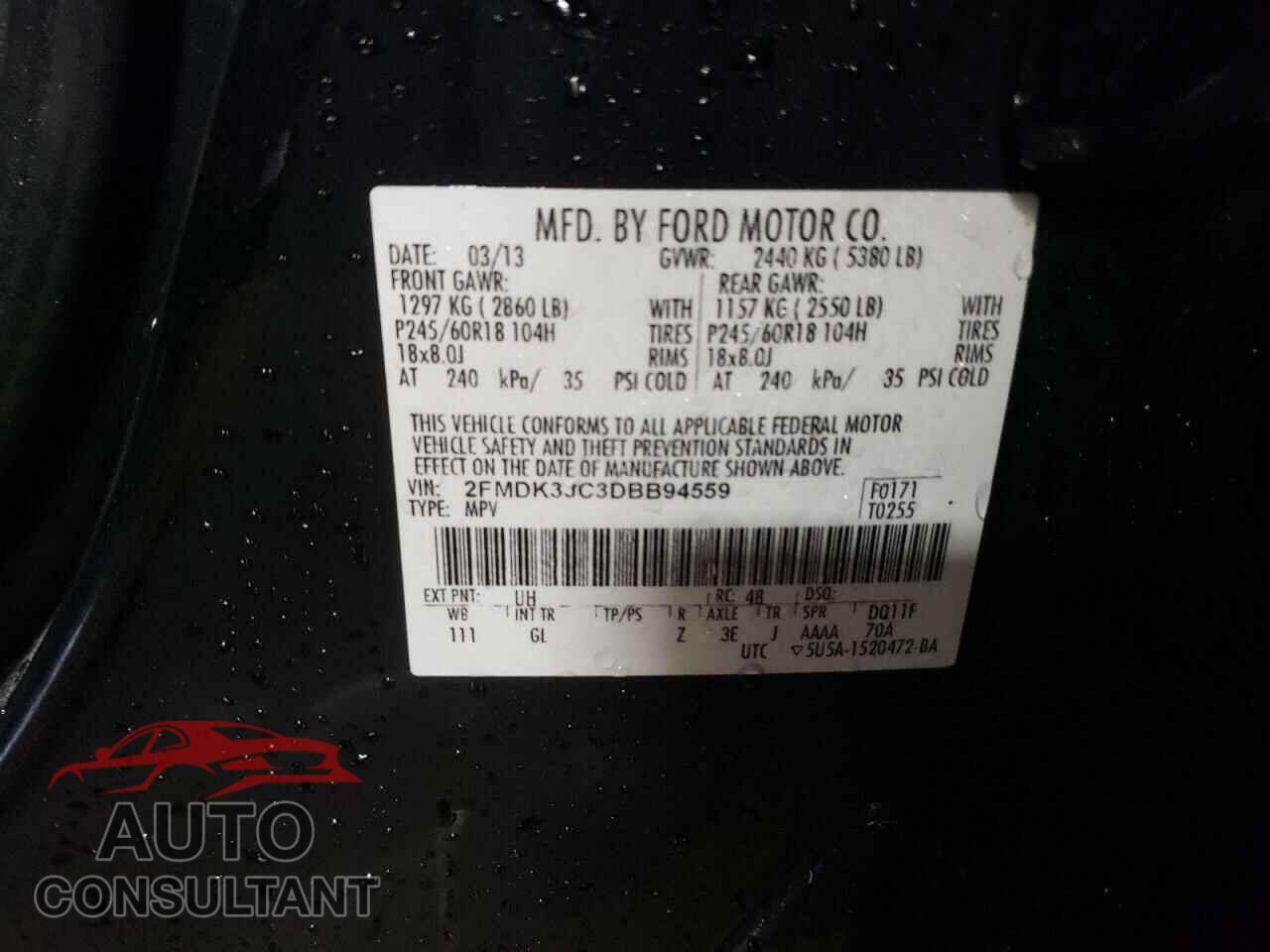 FORD EDGE 2013 - 2FMDK3JC3DBB94559