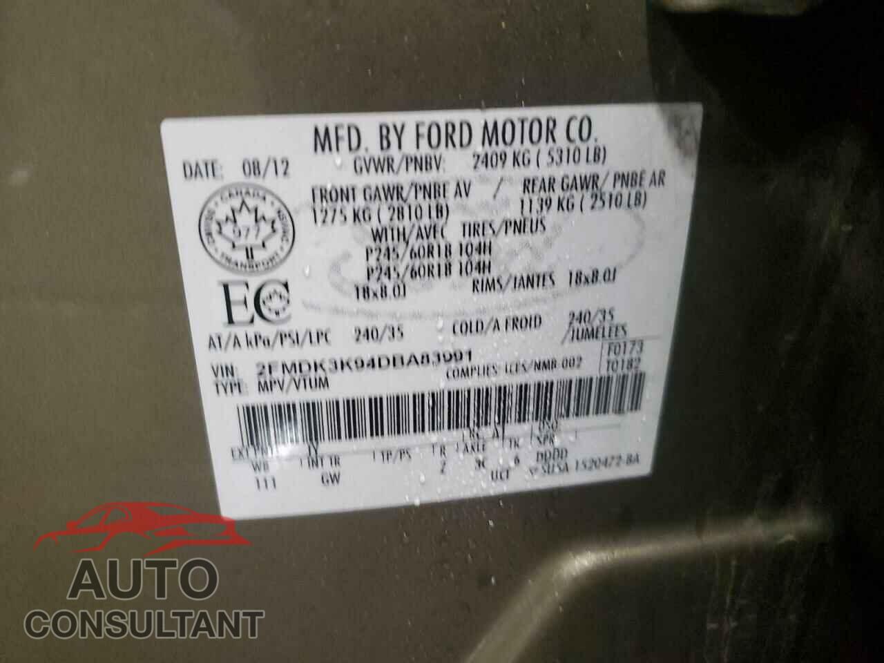 FORD EDGE 2013 - 2FMDK3K94DBA83991