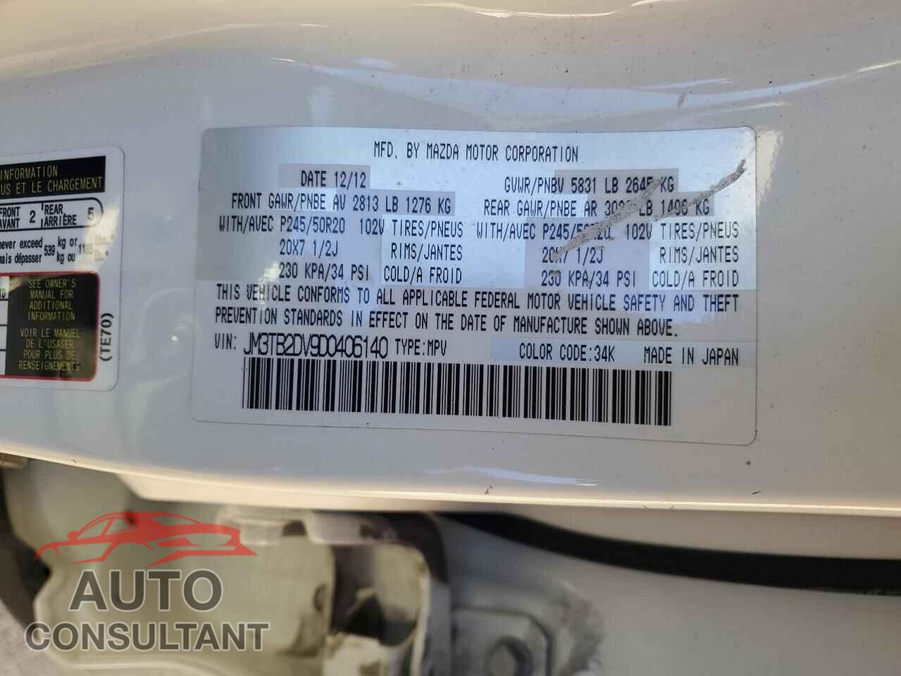 MAZDA CX-9 2013 - JM3TB2DV9D0406140