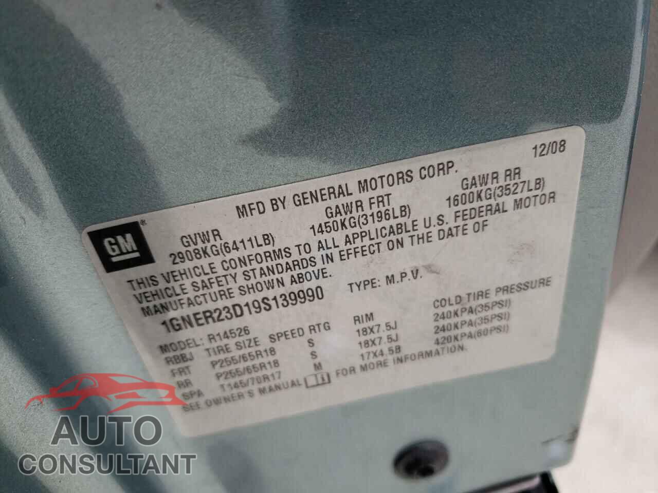 CHEVROLET TRAVERSE 2009 - 1GNER23D19S139990