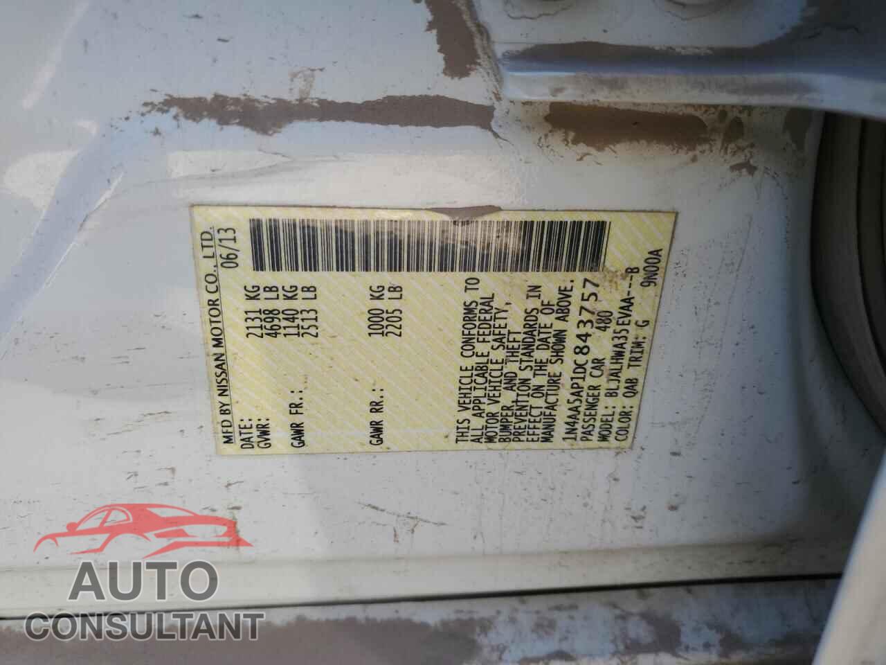 NISSAN MAXIMA 2013 - 1N4AA5AP1DC843757