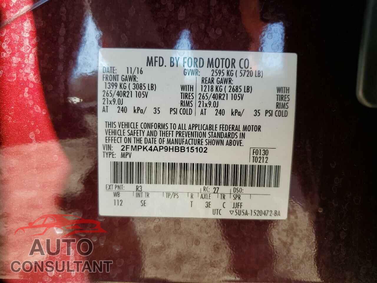 FORD EDGE 2017 - 2FMPK4AP9HBB15102