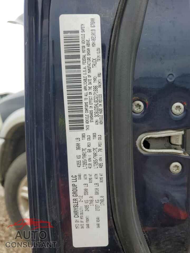 DODGE RAM 2500 2012 - 3C6UD5NL6CG171686