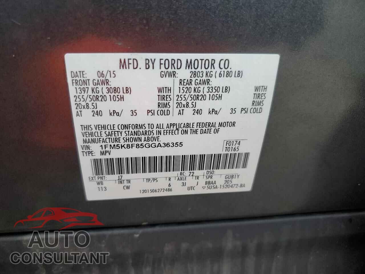 FORD EXPLORER 2016 - 1FM5K8F85GGA36355