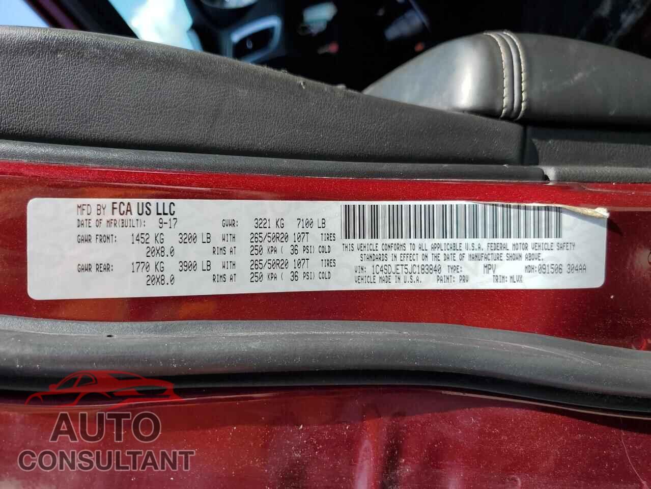 DODGE DURANGO 2018 - 1C4SDJET5JC183840