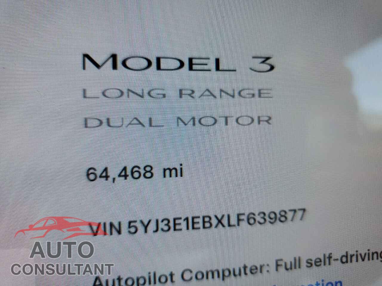 TESLA MODEL 3 2020 - 5YJ3E1EBXLF639877