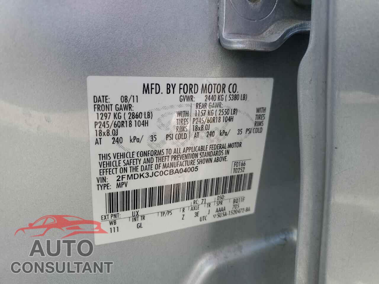FORD EDGE 2012 - 2FMDK3JC0CBA04005