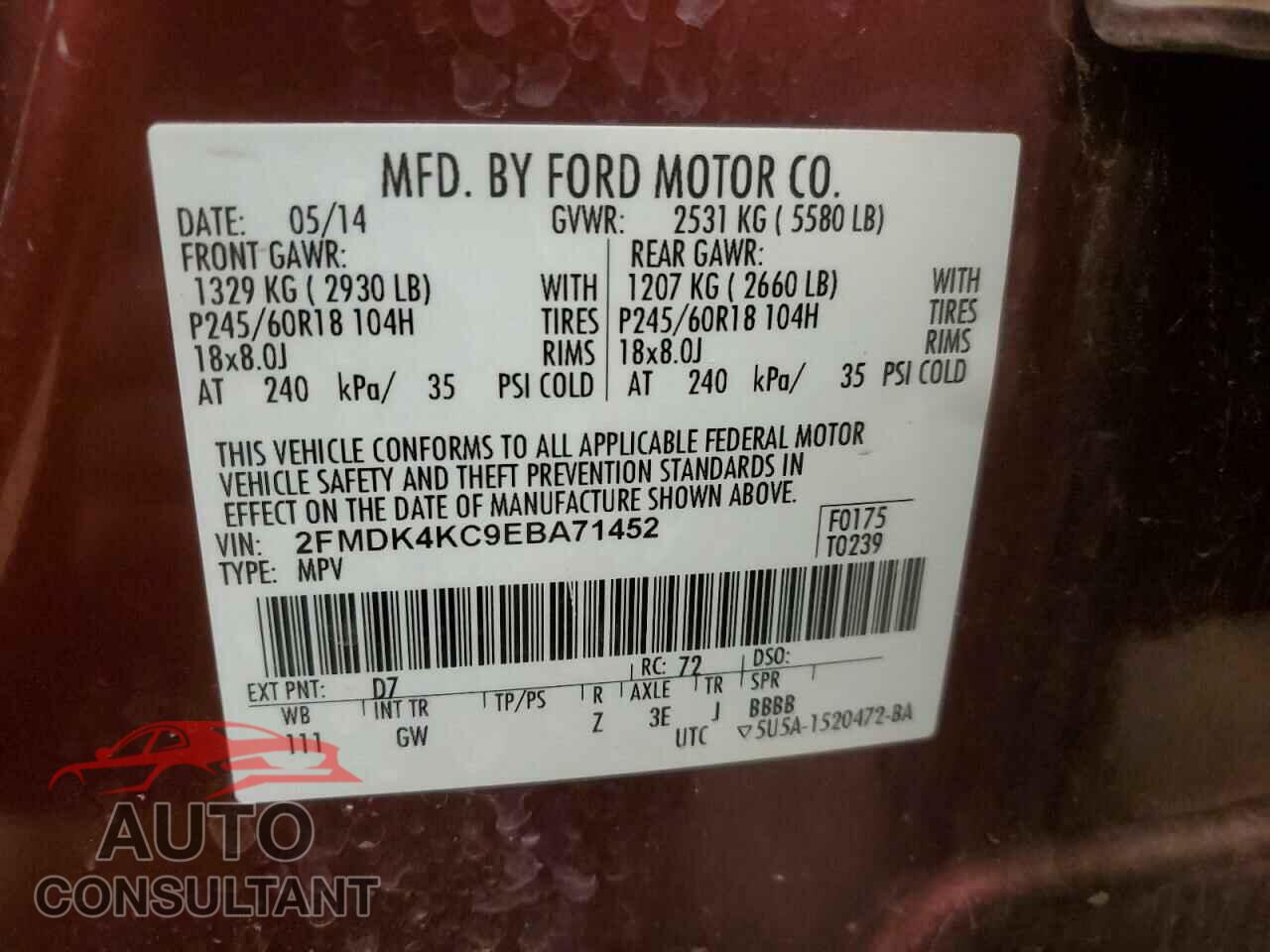 FORD EDGE 2014 - 2FMDK4KC9EBA71452