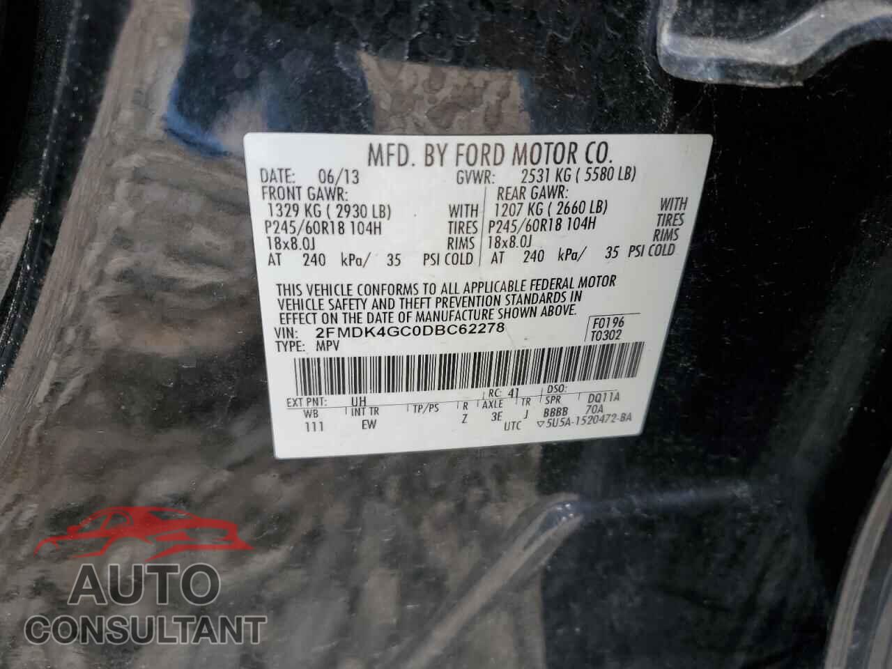 FORD EDGE 2013 - 2FMDK4GC0DBC62278