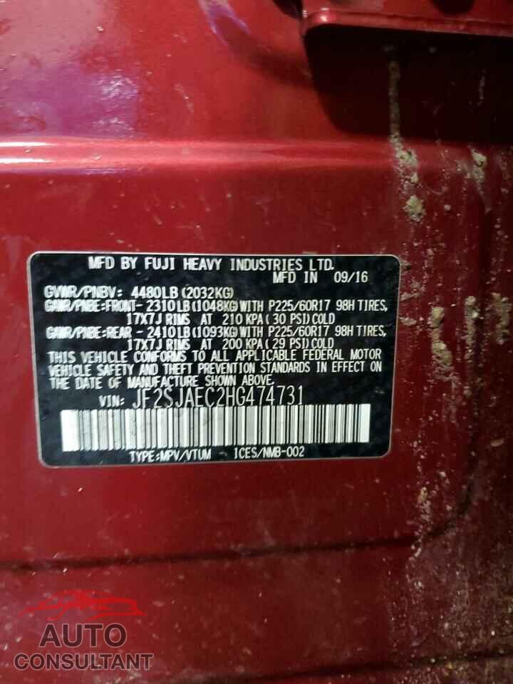 SUBARU FORESTER 2017 - JF2SJAEC2HG474731
