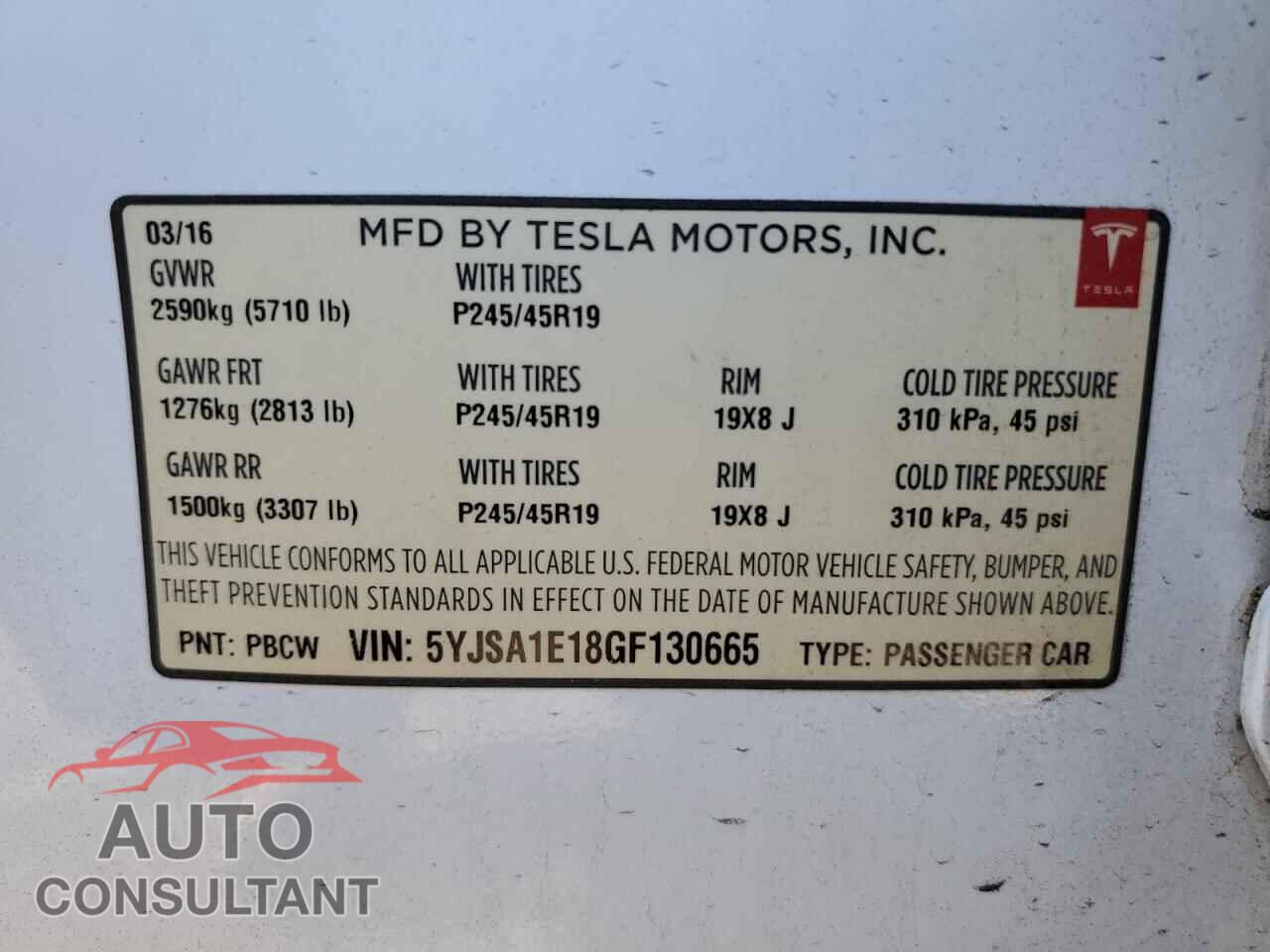 TESLA MODEL S 2016 - 5YJSA1E18GF130665