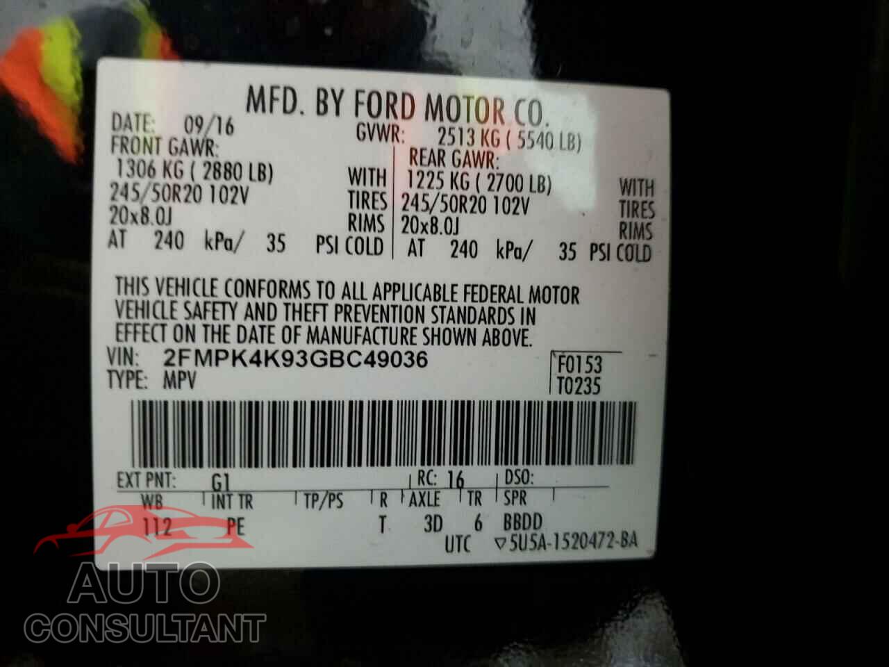 FORD EDGE 2016 - 2FMPK4K93GBC49036