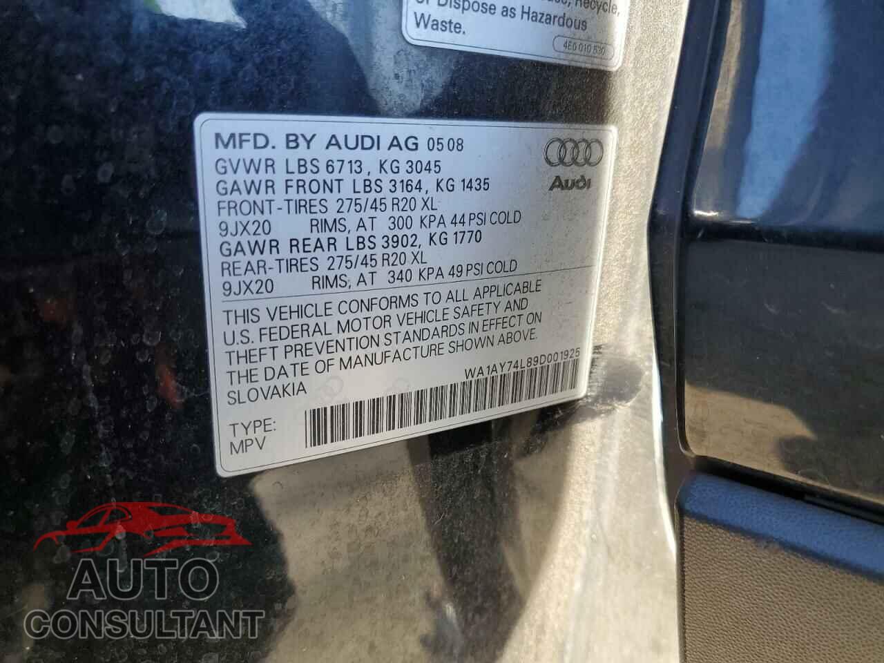 AUDI Q7 2009 - WA1AY74L89D001925
