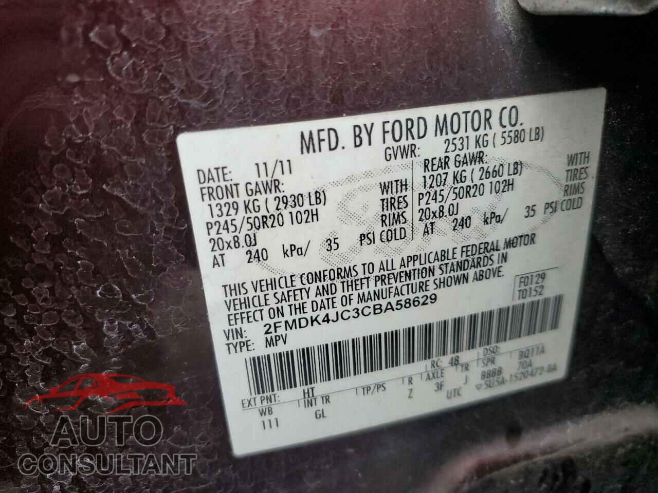 FORD EDGE 2012 - 2FMDK4JC3CBA58629