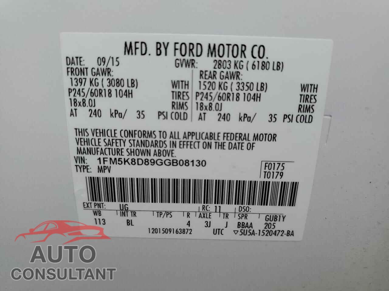 FORD EXPLORER 2016 - 1FM5K8D89GGB08130