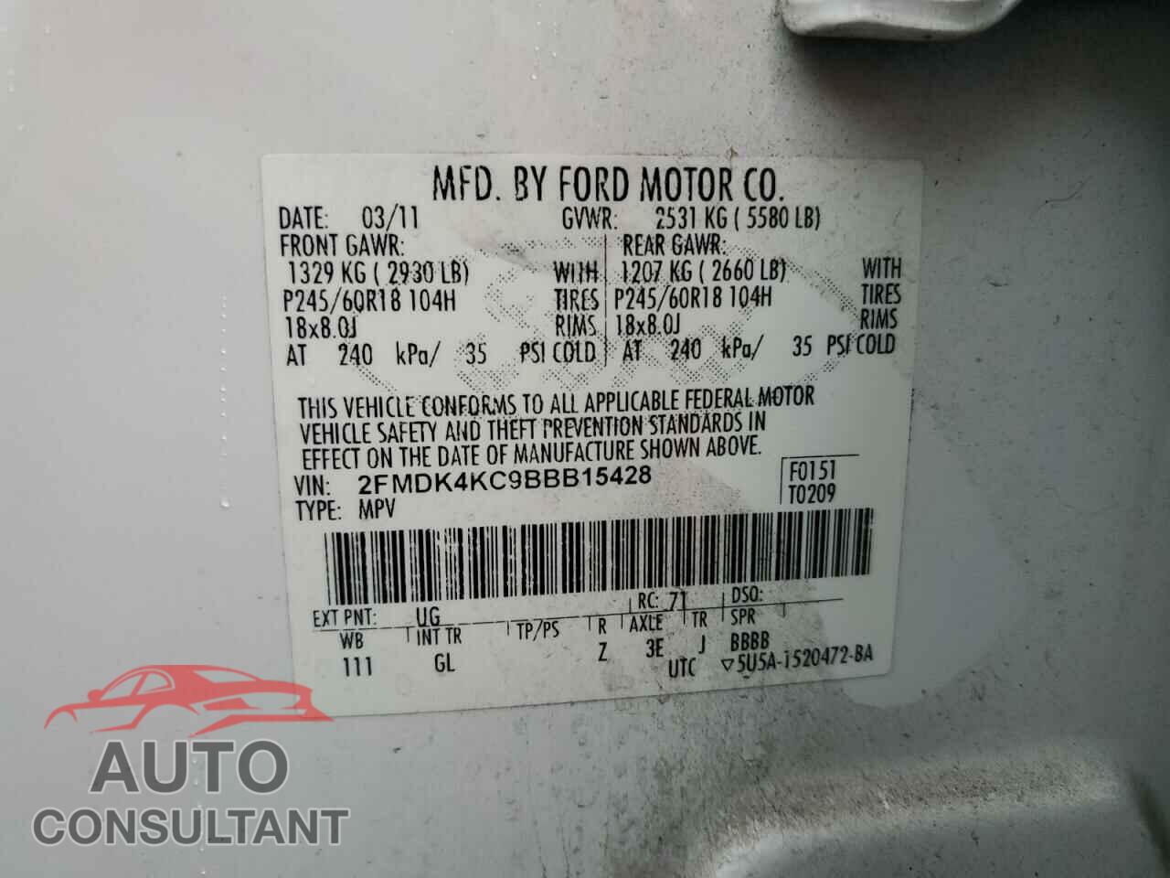 FORD EDGE 2011 - 2FMDK4KC9BBB15428